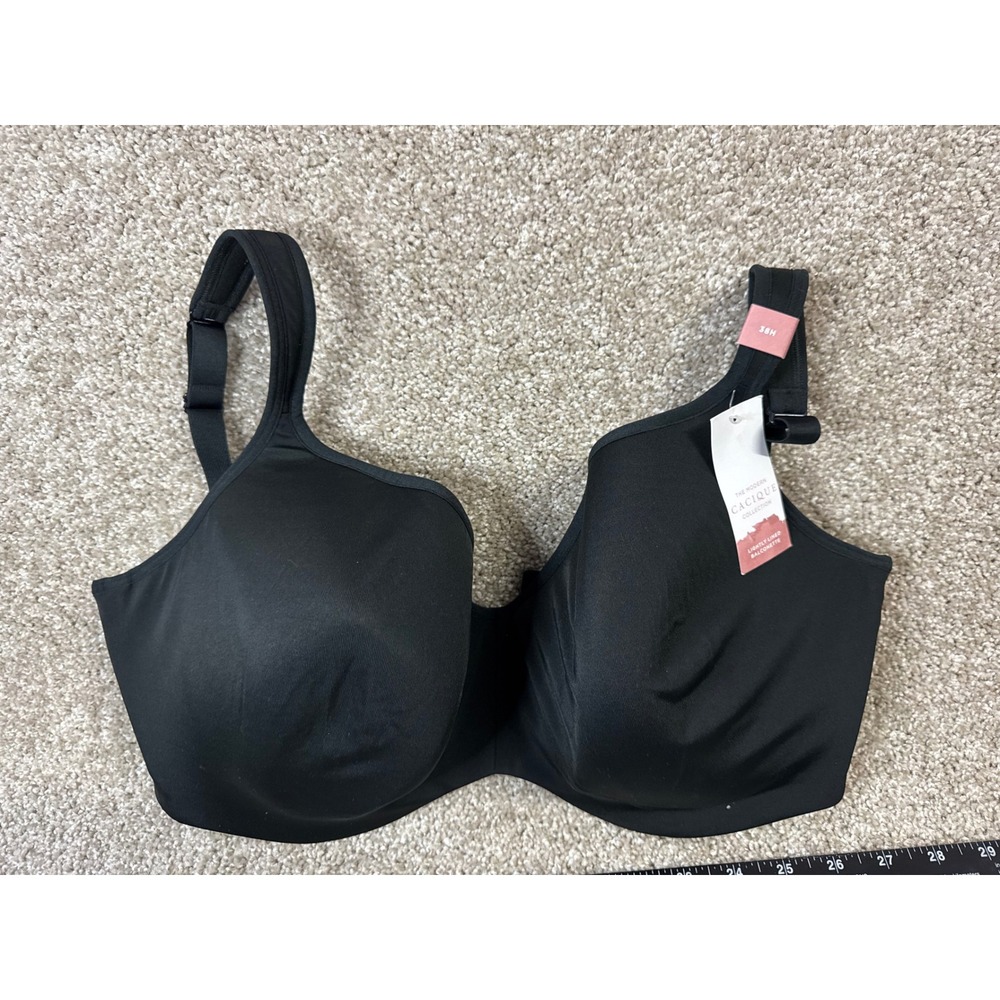 Cacique Modern Balconette Bra Black Lightly Lined Underwire 38H NEW